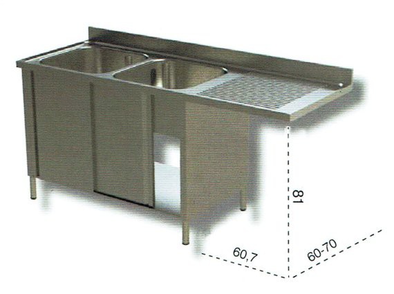Lavello due vasche su armadio per lavastoviglie cm.180x60